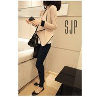 Evtech(tm) Women's Fashion Style Casual Suit Long-sleeved Short Jacket Slim Loose Cardigan Coat - Black with Apricot... N8