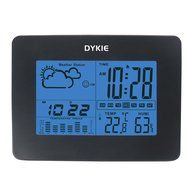 DYKIE Black Wireless Temperature-Humidity Weather Station with LCD Blue Backlight Digital Alarm Clock RS8725NBT-BK N2