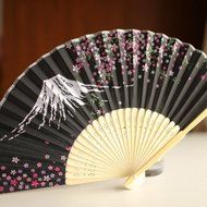 Kimono fan Women's Folding Japanese-style Beautiful lovely Cherry blossoms Juanbu Fan Female fan Black Mount Fuji N2