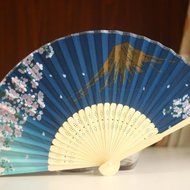 Kimono fan Women's Folding Japanese-style Beautiful lovely Cherry blossoms Juanbu Fan Female fan Black Mount Fuji N3