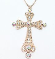 QTMY Women Diamond Cross Pendant long Necklace Jewelry Choker Collar
