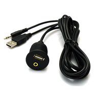 VIMVIP&reg; USB &amp; 3.5mm AUX Extension Flush Mount 2 Meter Audio Cable , 1/8 AUX Car Bike Boat Motercycle Lead