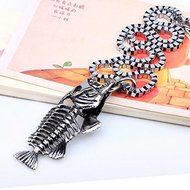 Men's Fish Bone Whole Fish Skeleton Stainless Steel Pendant Necklace Silver Gift