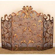 Antique Gold Scroll Leaf Firescreen with Mesh