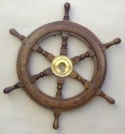 18" Antique finish Teak Ships Wheel - Nautical Theme Brass Center Hub
