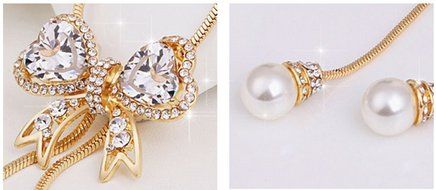 E.a@market Fashion Bowknot Long Necklace Sweater Chain for Women (Platinum)