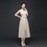KAKA(TM)Women's Elegant Prom Dresses Short sleeve Bridesmaid Dress-L(Champagne) N15