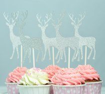 BeBeFun Cupcake Decorative Toppers Glitter Gold Toppers Deers Shape Cupcake Decorating Tools for Wedding Birthday... N3