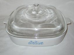 Vintage 1980s Sears Corning Ware White " Blue Flower " Covered Microwave Browning Skillet Dish w/ Lid MW-16