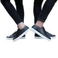 Spritech(TM) Men Women Unisex Fashion PU Leather Lace Up Lovers Casual Flat Sneaker Shoes White and Black 38 N6
