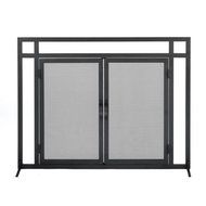 Woodfield Mission Style Black Wrought Iron Fireplace Screen W/doors