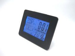 DYKIE Black Wireless Temperature-Humidity Weather Station with LCD Blue Backlight Digital Alarm Clock RS8725NBT-BK N3