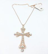 QTMY Women Diamond Cross Pendant long Necklace Jewelry Choker Collar N2