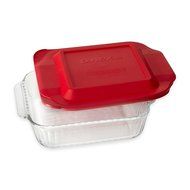 Pyrex 8" Sculpted Sqaure Dish with White Lid (Red Lid Pictured)