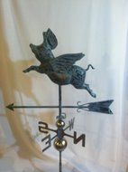 LARGE Handcrafted FULL BODY 3- Dimensional FLYING PIG Weathervane Copper Patina Finish N2