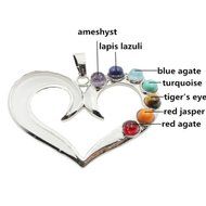 Natural Gemstones Healing Reiki 7 Chakra Moon Cross Charm Beads Pendant Necklace N3
