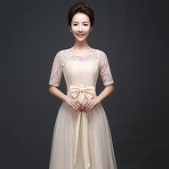 KAKA(TM)Women&#039;s Elegant Prom Dresses Short sleeve Bridesmaid Dress-L(Champagne) N19
