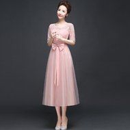 KAKA(TM)Women&#039;s Elegant Prom Dresses Short sleeve Bridesmaid Dress-L(Champagne) N21