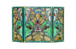 MYRTLE Tiffany-style Victorian 3pcs Folding Fireplace Screen 44x28 N2
