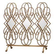 Contemporary Gold Swirl Fireplace Screen | Mirrored Metal Open Scroll