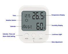 17BUY CH-819 Digital LCD Indoor Humidity Temperature Monitor Hygrometer Thermometer with Luminous Light Calendar...