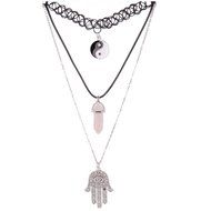 3P Quartz Multi Layer Goth Tattoo Choker Necklace Stretch Elastic Goth Boho 90s N3