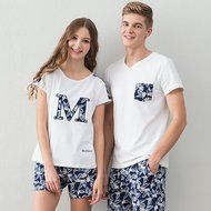 KAKA(TM) Girl Boy Summer Sleepwear Couples Cotton Letter Pattern Homewear Short Sleeve Pajama Shorts and Top Set N5