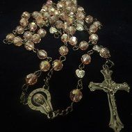 AB Crytal Beads Vintage Rosary Pink Catholic Necklace Religious Church