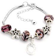 design handmade lampwork Murano glass metal beaded European charm bracelet S-A96