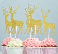 BeBeFun Cupcake Decorative Toppers Glitter Gold Toppers Deers Shape Cupcake Decorating Tools for Wedding Birthday... N7