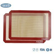 Yontree Silicone Baking Mat Cookie Sheet 2xQuarter Size Brown Base &amp; Red Edge N24