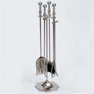 COLONIAL QUATREFOIL Fireplace Hearth Woodstove Tool Set - BRUSHED NICKEL