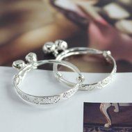 2pcs Jingle Bell Adjustable Bracelet Bangle for Kids Child Baby Silver Plating