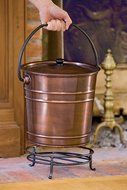 Steel Copper Finish Fireplace Ash Bucket With Floor Protection Stand