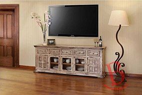 Rustic 83&quot; Nathaniel Old Linen TV Stand Western Style Real High Quality Wood