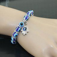 BD Hamsa Fatima Hand Evil Eye Bracelet Handmade Beads Elastic Band Unisex NEW N6