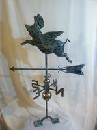 LARGE Handcrafted FULL BODY 3- Dimensional FLYING PIG Weathervane Copper Patina Finish N3