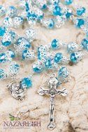 Unique Light Blue Crystal Beads Catholic Rosary with Holy Soil Medal &amp; Crucifix N3