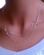 Fashion Women double Chain necklace Charm Silver leaves pendant Jewelry Gift New N3
