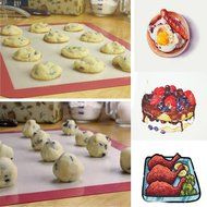 Yontree Silicone Baking Mat Cookie Sheet 2xQuarter Size Brown Base &amp; Red Edge N34