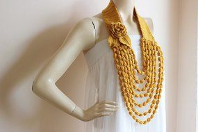 Mustard Crochet Necklace- Flower Necklace Scarf- Jewelry Scarf-Handmade Loop Scarf -Vegan Scarf N2