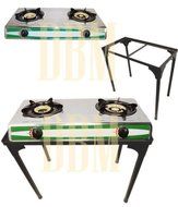 Portable Propane Gas Dual Stove W/ Stand Combo Gasoline Double 2 Burners Stove N4
