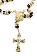 Black Crystal Zircon Beads Gold Color Car Rearview Mirror Rosary (Jerusalem)