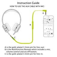 Jabees Universal 3.5mm Replacement Audio Cable with In-Line Remote and Microphone, 3-Feet - Green N5