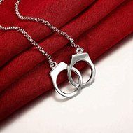 925 Silver Plated Fashion Vintage Women Handcuffs Necklace Bracelet Jewelry Set