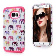 Badalink Galaxy S7 Edge Case Soft TPU Shockproof Rubber Skin Gel Inner Case + Full Edge Easy Grip Cute Elephants... N6