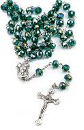 Unique Green Beads Crystals Rosary Catholic Necklace Holy Soil Medal &amp; Crucifix