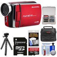 Bell &amp; Howell DV30HD 1080p HD Video Camera Camcorder (Red) with 16GB Card + Case + Flex Tripod + Kit