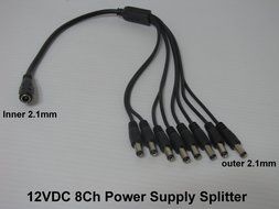Security Camera 8Ch Power Supply Splitter Cable 1 Female 8 Male 2.1mm Adaptor