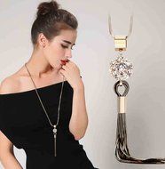 E.a@market Fashion Roses Tassel Long Necklace Sweater Chain for Women (Rose Gold) N6